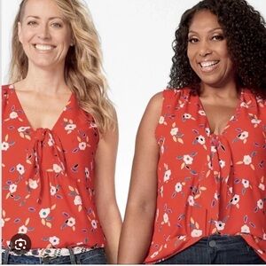 Cabi #5734 Tied Up Top Red‎ Floral Blouse Sz L